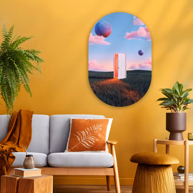 Oval - Glass - Door - Fantasy - Space - Deur - Fantasie - Ruimte Wandcirkel Ovaal Glas middel