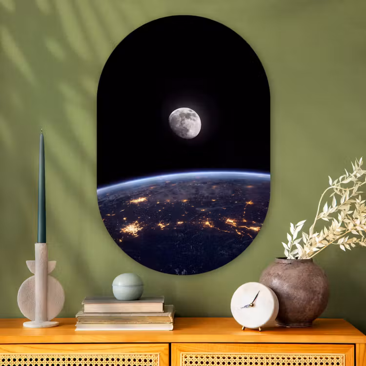 Oval - Glass - Earth - Night - Space - Aarde - Nacht - Ruimte Wandcirkel Ovaal Glas middel