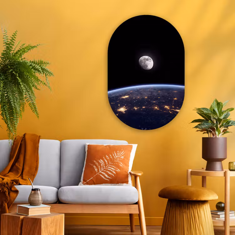 Oval - Glass - Earth - Night - Space - Aarde - Nacht - Ruimte Wandcirkel Ovaal Glas middel