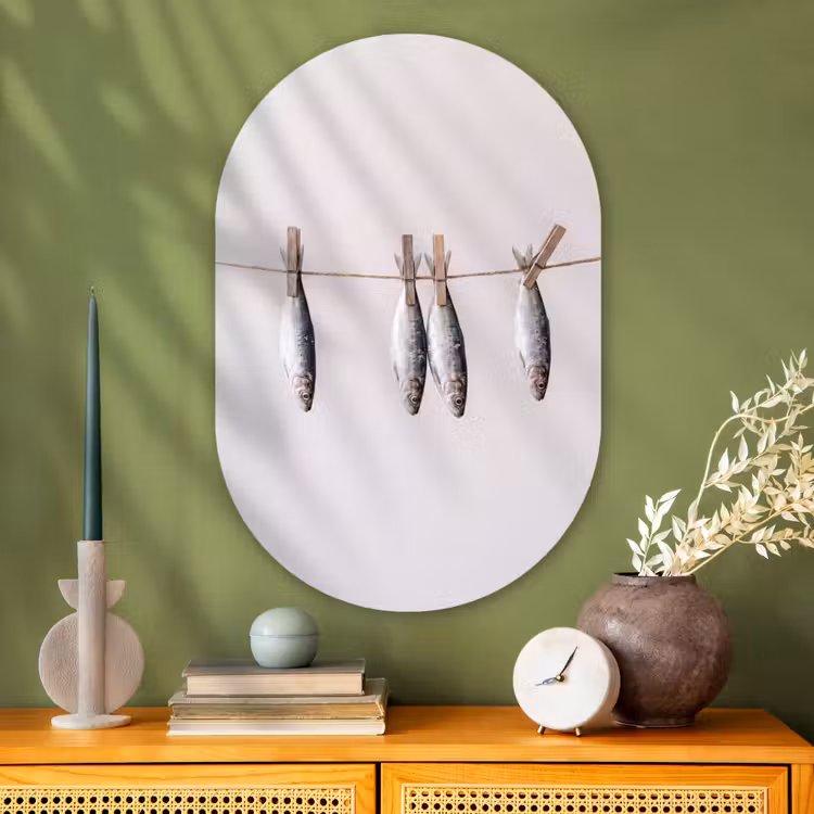 Oval - Glass - Fish - Hanging - Food - Vis - Hangend - Eten Wandcirkel Ovaal Glas middel