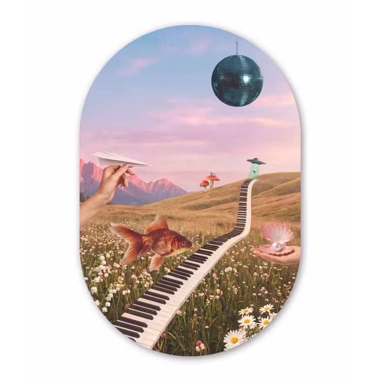 Oval - Glass - Fish - Nature - Abstract - Vis - Natuur - Abstract Wandcirkel Ovaal Glas middel