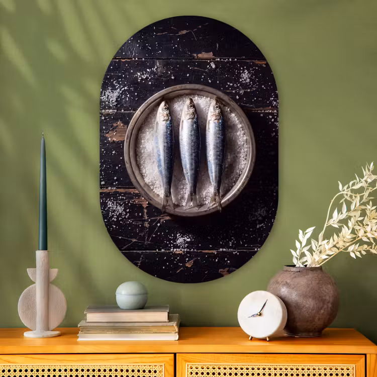 Oval - Glass - Fish - Salt - Food - Vis - Zout - Eten Wandcirkel Ovaal Glas middel