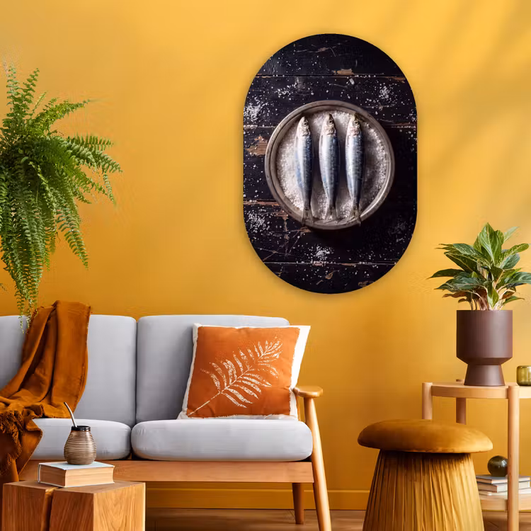 Oval - Glass - Fish - Salt - Food - Vis - Zout - Eten Wandcirkel Ovaal Glas middel