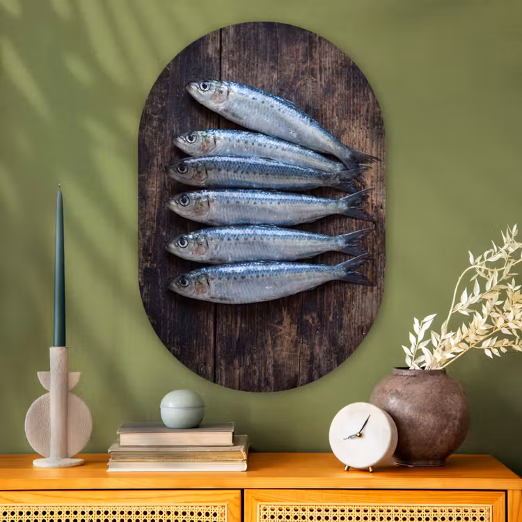Oval - Glass - Fish - Wood - Food - Vis - Hout - Eten Wandcirkel Ovaal Glas middel