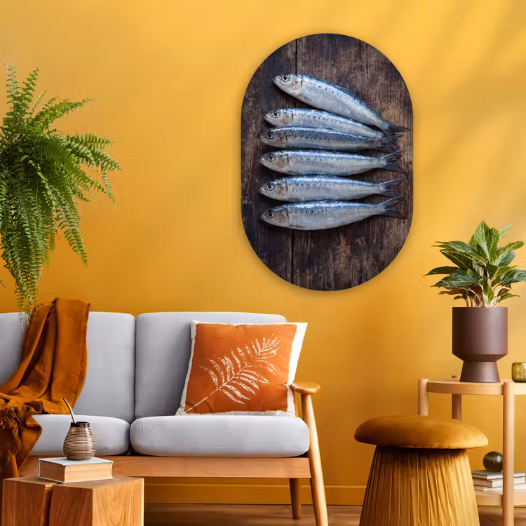 Oval - Glass - Fish - Wood - Food - Vis - Hout - Eten Wandcirkel Ovaal Glas middel