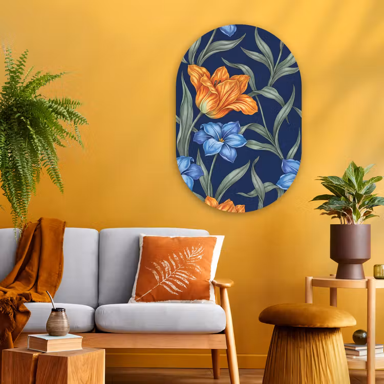 Oval - Glass - Flowers - Botanical - Pattern - Bloemen - Botanisch - Patroon Wandcirkel Ovaal Glas middel
