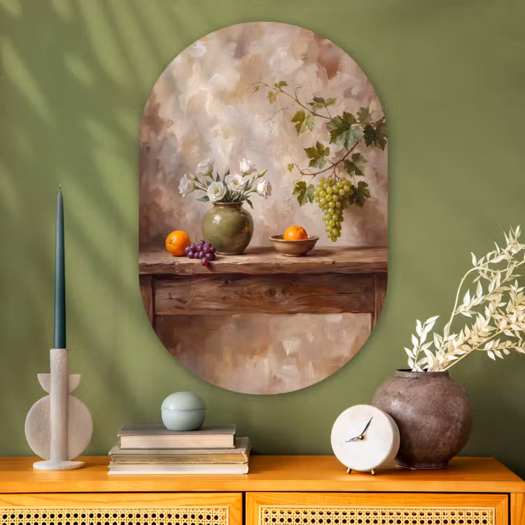 Oval - Glass - Flowers - Fruit - Still Life - Bloemen - Fruit - Stilleven Wandcirkel Ovaal Glas middel