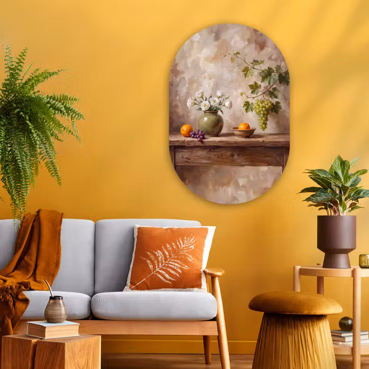 Oval - Glass - Flowers - Fruit - Still Life - Bloemen - Fruit - Stilleven Wandcirkel Ovaal Glas middel