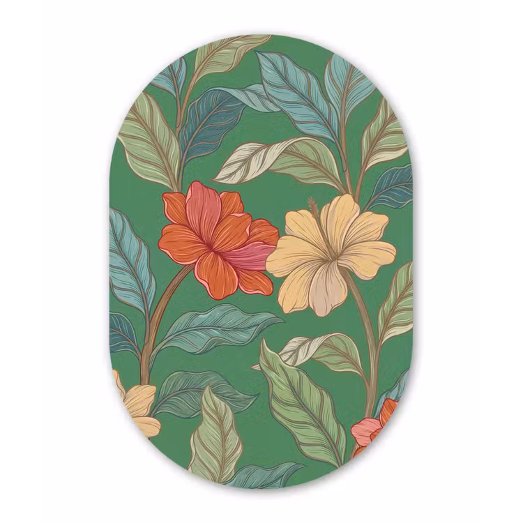 Oval - Glass - Flowers - Greenery - Illustration - Bloemen - Groen - Illustratie Wandcirkel Ovaal Glas middel