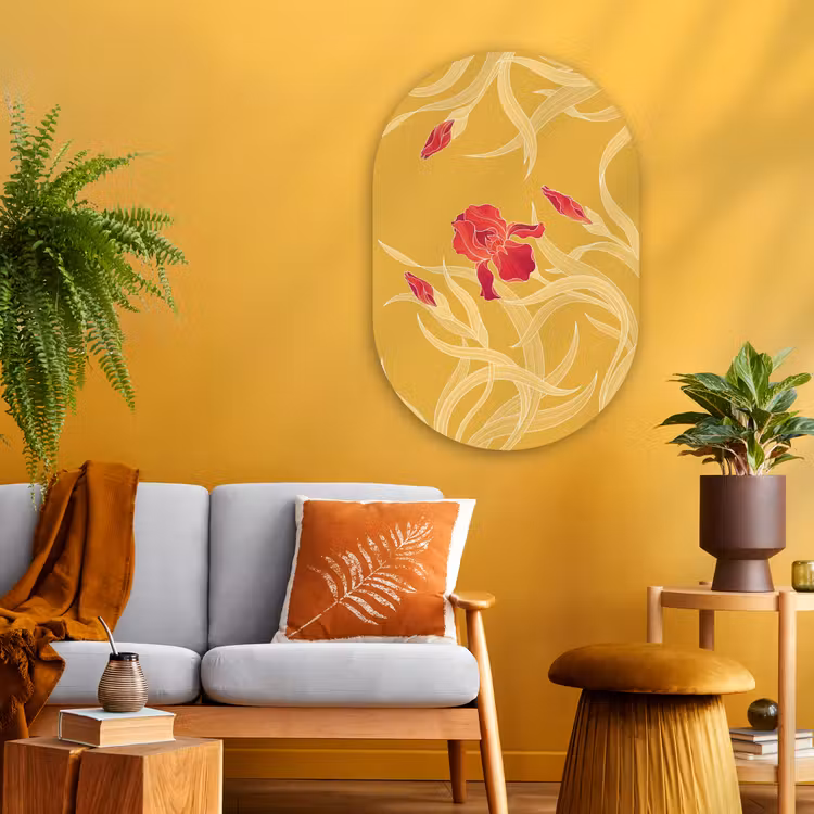 Oval - Glass - Flowers - Illustration - Red - Bloemen - Illustratie - Rood Wandcirkel Ovaal Glas middel