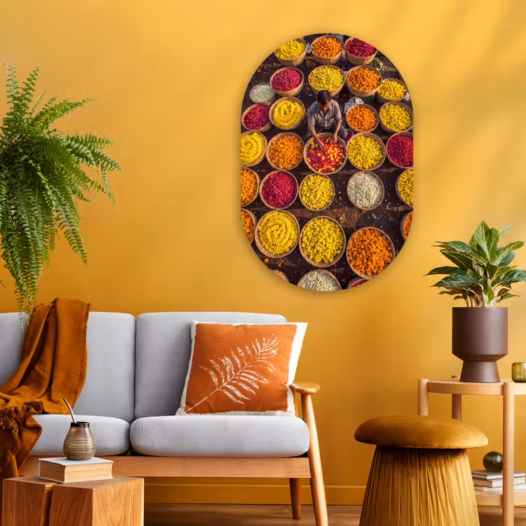 Oval - Glass - Flowers - Market - Colorful - Bloemen - Markt - Kleurrijk Wandcirkel Ovaal Glas middel