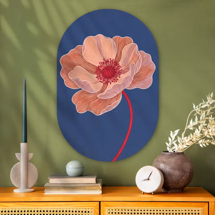 Oval - Glass - Flowers - Modern - Abstract - Bloemen - Modern - Abstract Wandcirkel Ovaal Glas middel
