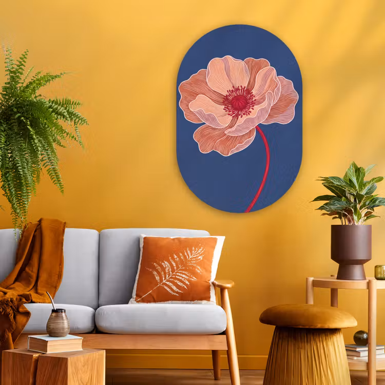 Oval - Glass - Flowers - Modern - Abstract - Bloemen - Modern - Abstract Wandcirkel Ovaal Glas middel
