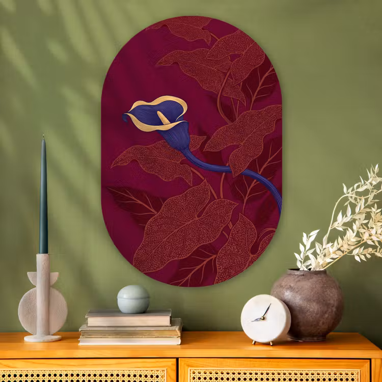 Oval - Glass - Flowers - Modern - Purple - Bloemen - Modern - Paars Wandcirkel Ovaal Glas middel