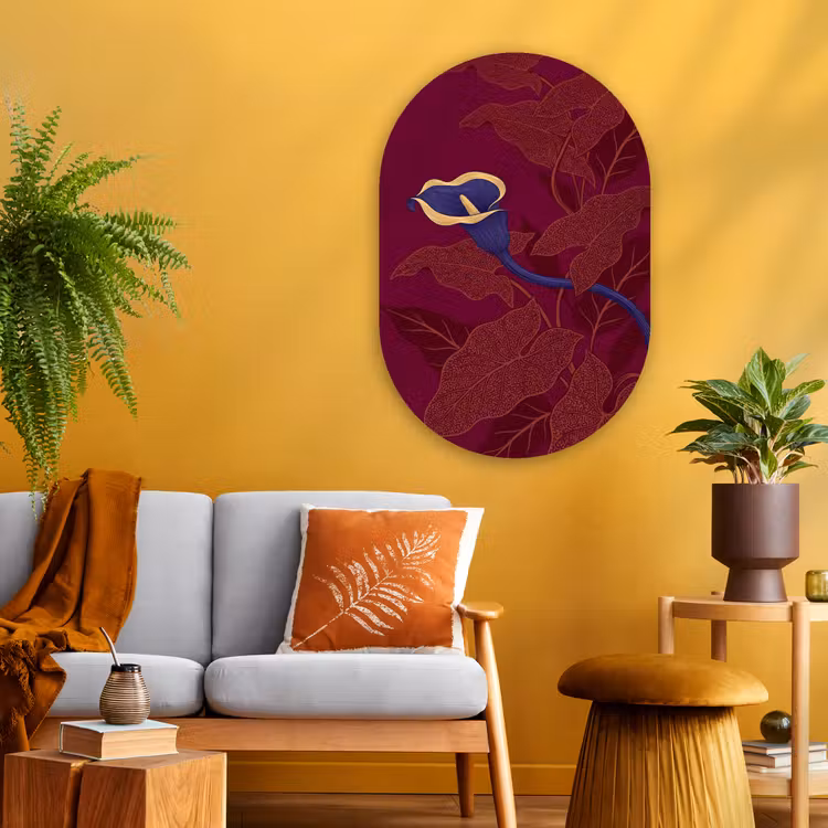 Oval - Glass - Flowers - Modern - Purple - Bloemen - Modern - Paars Wandcirkel Ovaal Glas middel