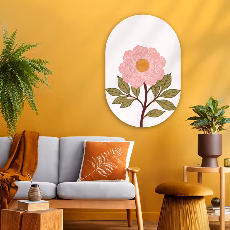 Oval - Glass - Flowers - Pink - Illustration - Bloemen - Roze - Illustratie Wandcirkel Ovaal Glas middel