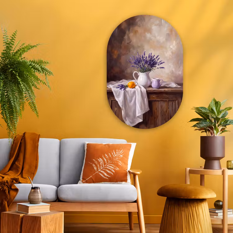 Oval - Glass - Flowers - Still Life - Purple - Bloemen - Stilleven - Paars Wandcirkel Ovaal Glas middel