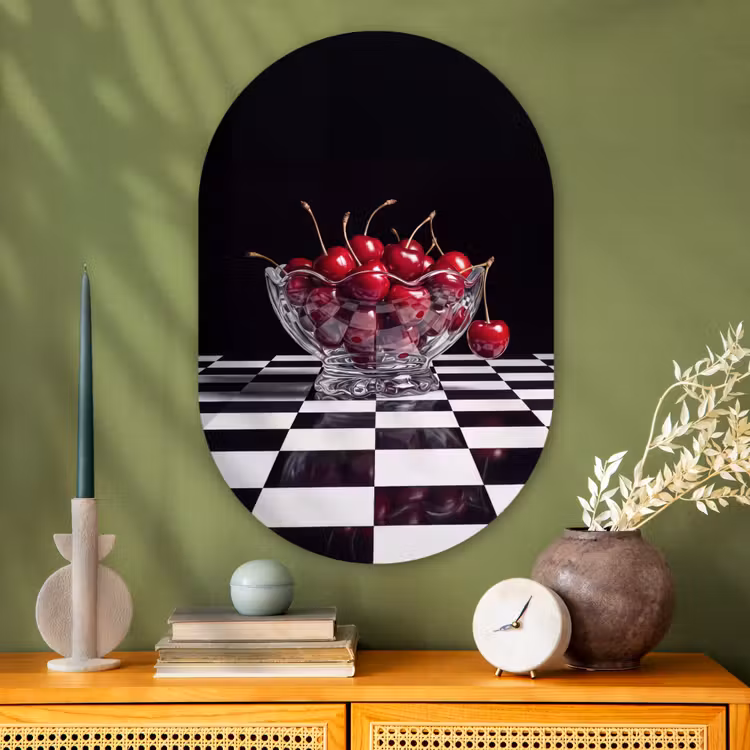Oval - Glass - Food - Cherries - Red - Eten - Kersen - Rood Wandcirkel Ovaal Glas middel