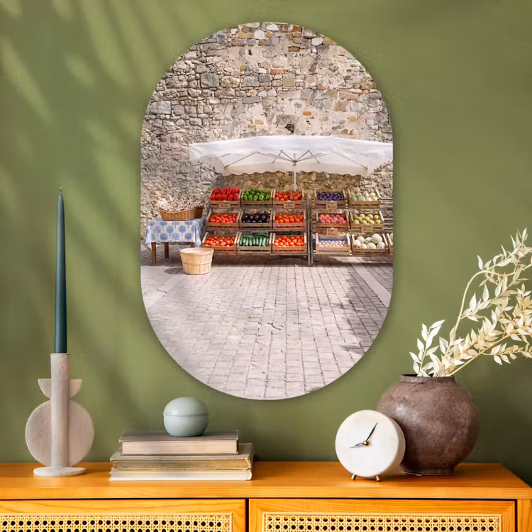 Oval - Glass - Food - Market - Fresh - Eten - Markt - Vers Wandcirkel Ovaal Glas middel