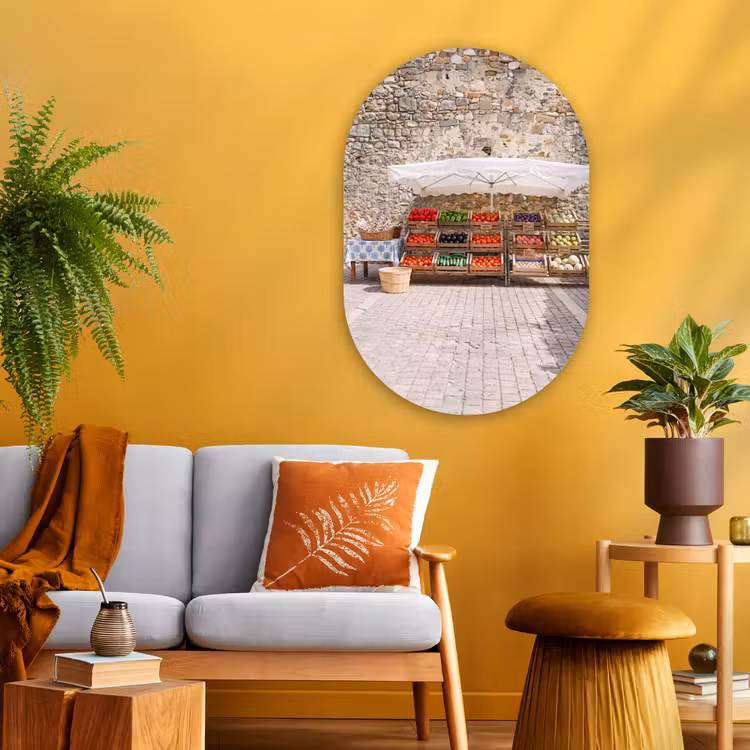 Oval - Glass - Food - Market - Fresh - Eten - Markt - Vers Wandcirkel Ovaal Glas middel