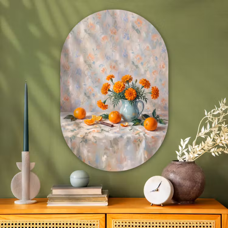 Oval - Glass - Food - Orange - Art - Eten - Oranje - Kunst Wandcirkel Ovaal Glas middel