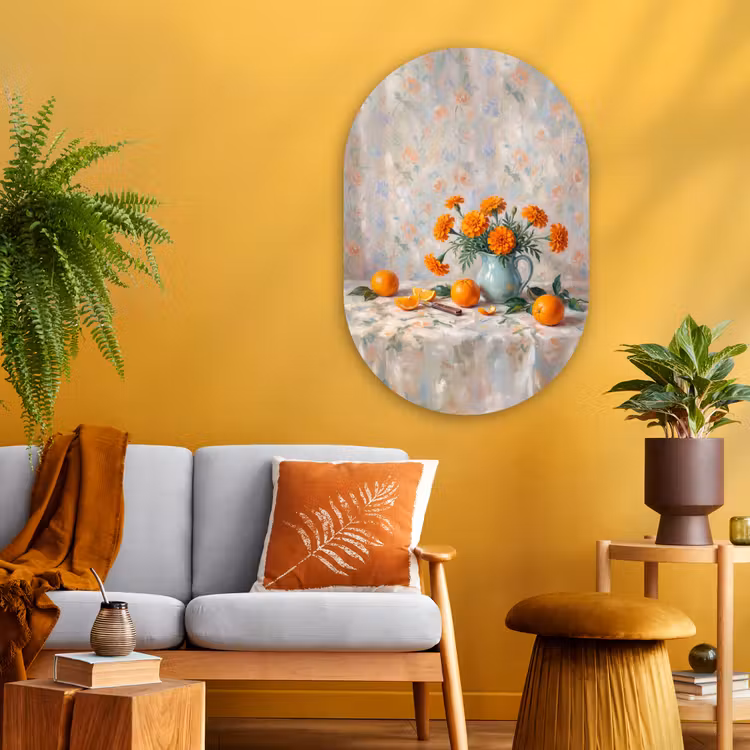 Oval - Glass - Food - Orange - Art - Eten - Oranje - Kunst Wandcirkel Ovaal Glas middel