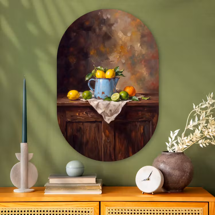 Oval - Glass - Food - Still Life - Classical - Eten - Stilleven - Klassiek Wandcirkel Ovaal Glas middel