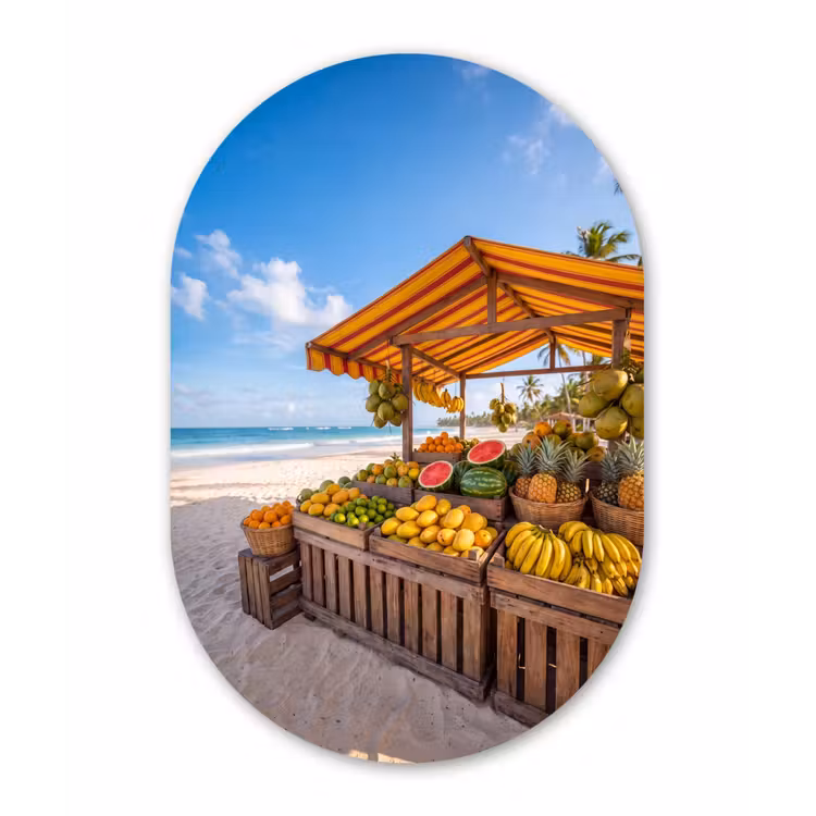 Oval - Glass - Fruit - Beach - Tropical - Fruit - Strand - Tropisch Wandcirkel Ovaal Glas middel