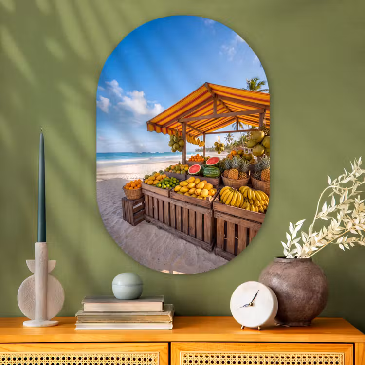 Oval - Glass - Fruit - Beach - Tropical - Fruit - Strand - Tropisch Wandcirkel Ovaal Glas middel