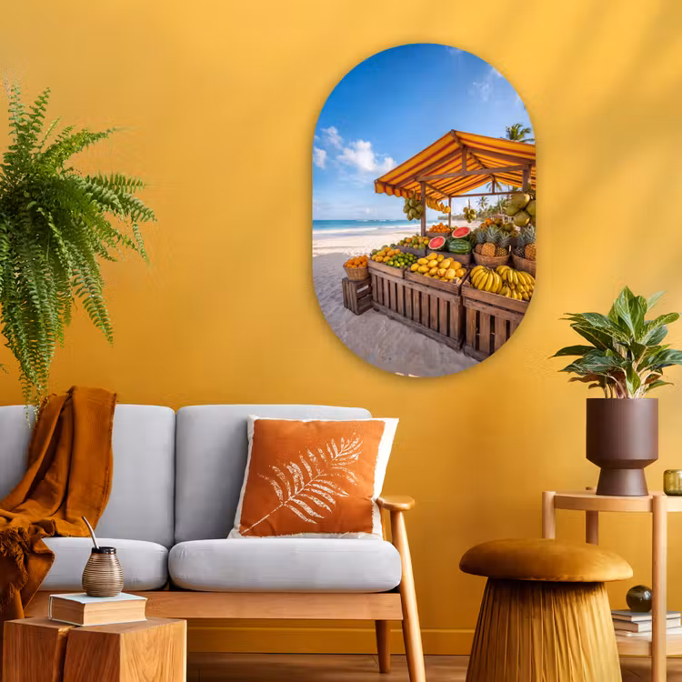 Oval - Glass - Fruit - Beach - Tropical - Fruit - Strand - Tropisch Wandcirkel Ovaal Glas middel