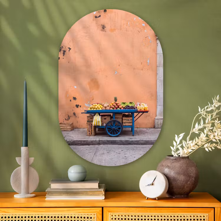 Oval - Glass - Fruit - Cart - Street - Fruit - Kar - Straat Wandcirkel Ovaal Glas middel