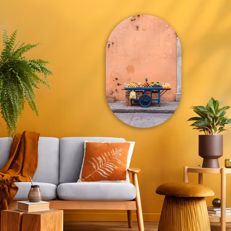 Oval - Glass - Fruit - Cart - Street - Fruit - Kar - Straat Wandcirkel Ovaal Glas middel
