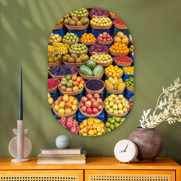 Oval - Glass - Fruit - Market - Colorful - Fruit - Markt - Kleurrijk Wandcirkel Ovaal Glas middel