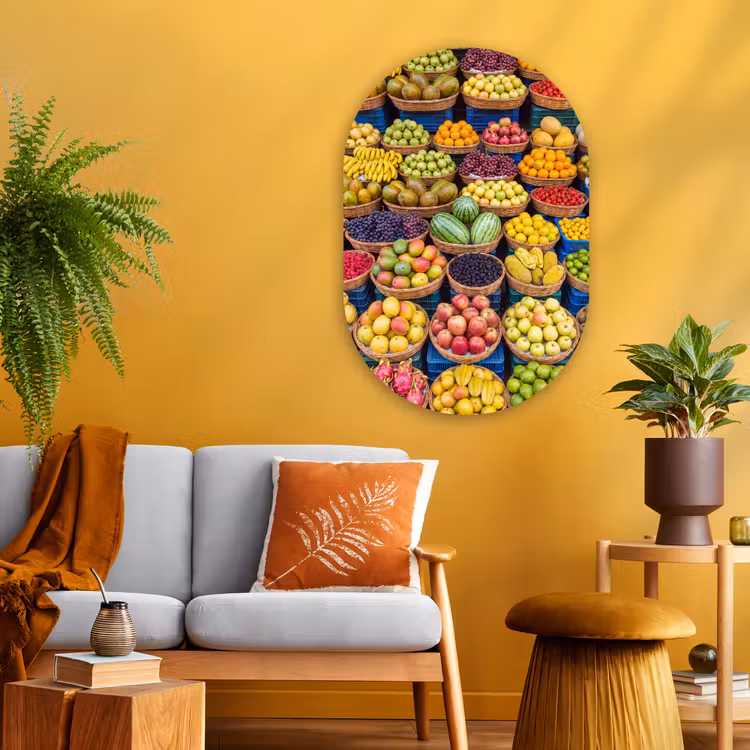 Oval - Glass - Fruit - Market - Colorful - Fruit - Markt - Kleurrijk Wandcirkel Ovaal Glas middel