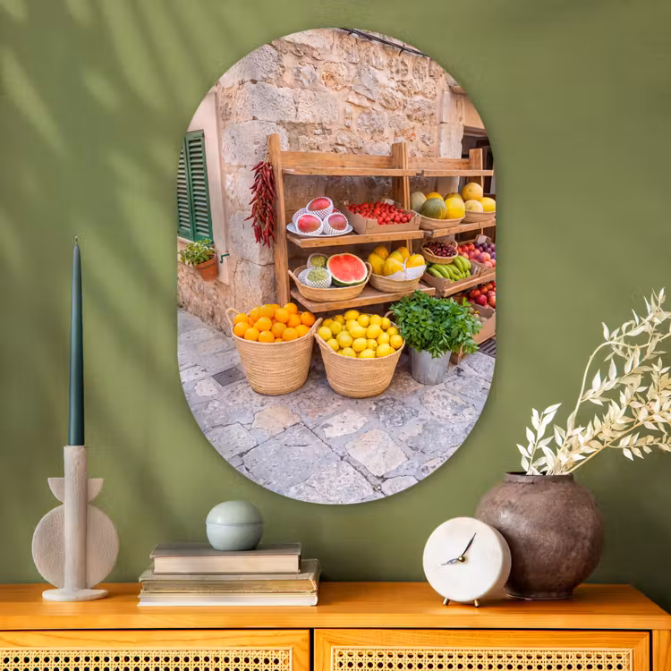 Oval - Glass - Fruit - Market - Fresh - Fruit - Markt - Vers Wandcirkel Ovaal Glas middel