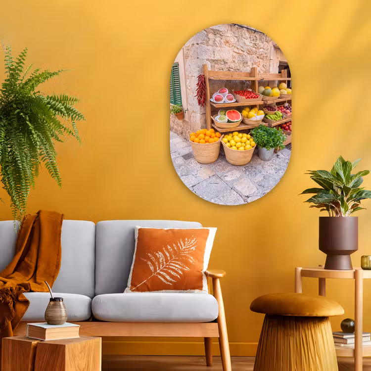 Oval - Glass - Fruit - Market - Fresh - Fruit - Markt - Vers Wandcirkel Ovaal Glas middel