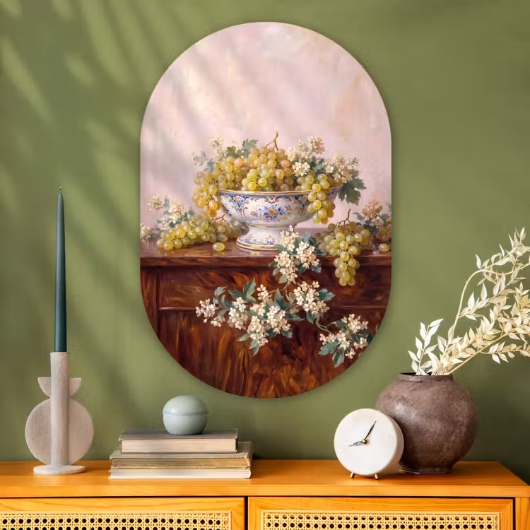 Oval - Glass - Fruit - Still Life - Classical - Fruit - Stilleven - Klassiek Wandcirkel Ovaal Glas middel