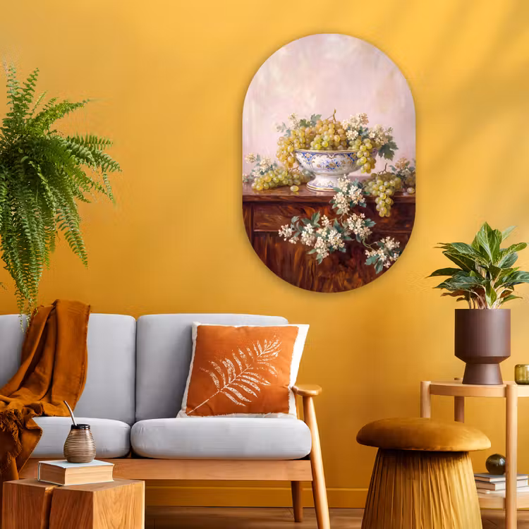 Oval - Glass - Fruit - Still Life - Classical - Fruit - Stilleven - Klassiek Wandcirkel Ovaal Glas middel