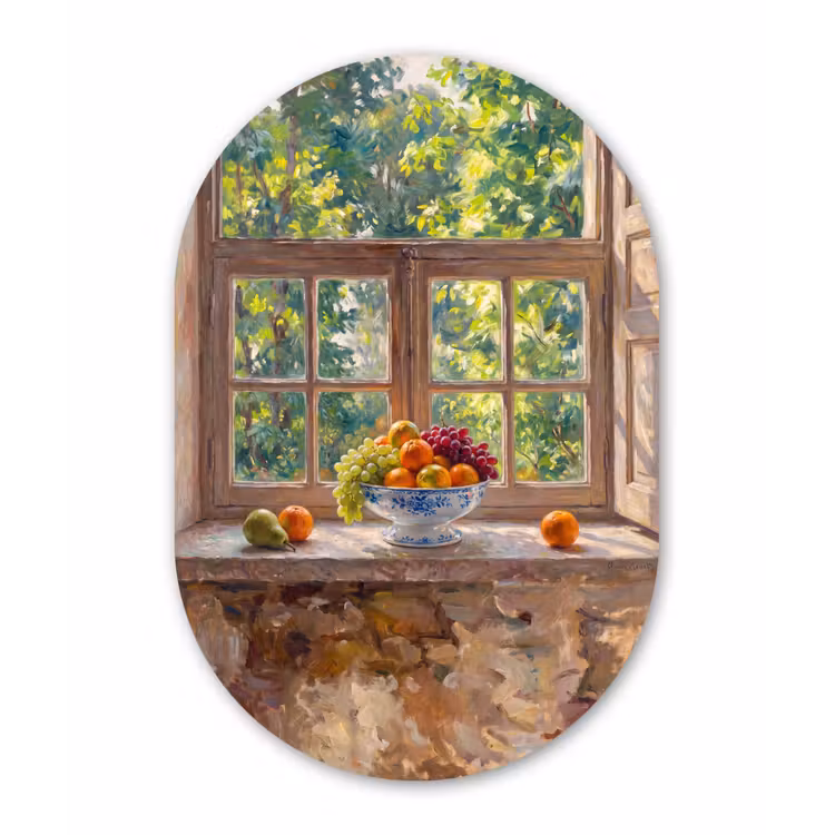 Oval - Glass - Fruit - Windowsill - Nature - Fruit - Vensterbank - Natuur Wandcirkel Ovaal Glas middel