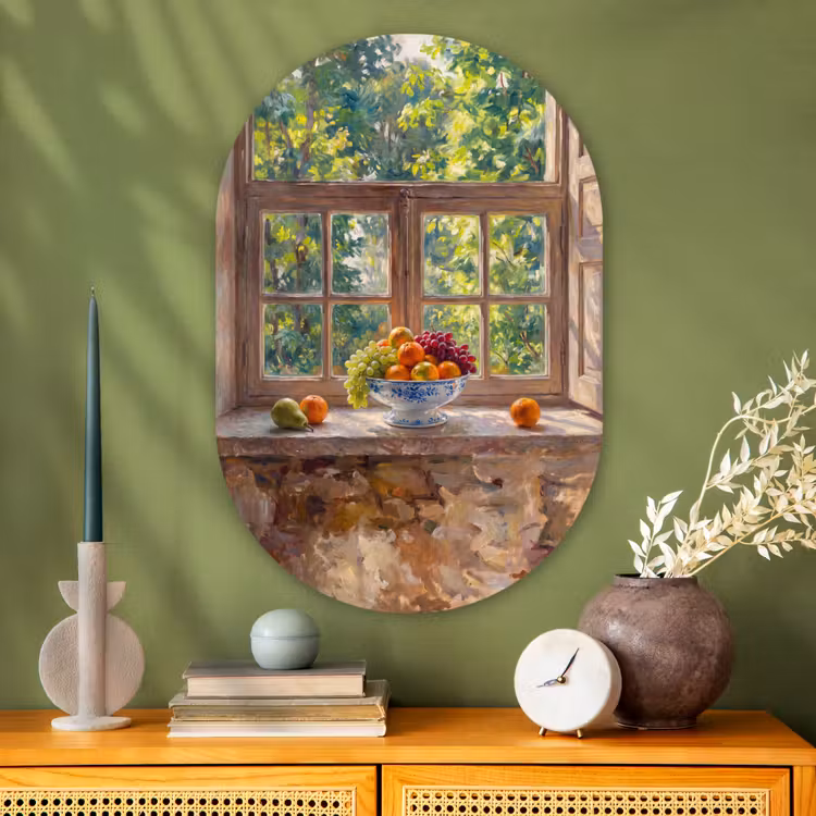Oval - Glass - Fruit - Windowsill - Nature - Fruit - Vensterbank - Natuur Wandcirkel Ovaal Glas middel