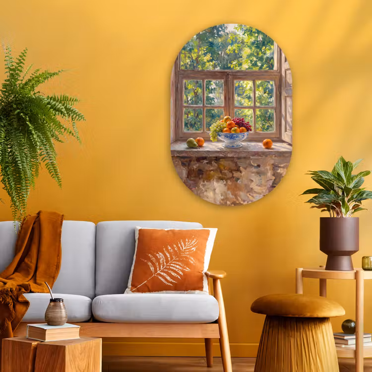 Oval - Glass - Fruit - Windowsill - Nature - Fruit - Vensterbank - Natuur Wandcirkel Ovaal Glas middel