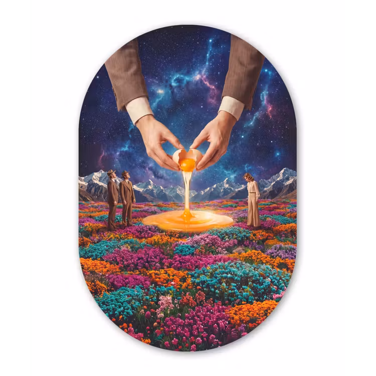 Oval - Glass - Hands - Egg - Surrealism - Handen - Ei - Surrealisme Wandcirkel Ovaal Glas middel