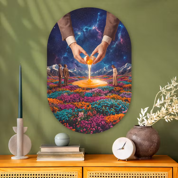 Oval - Glass - Hands - Egg - Surrealism - Handen - Ei - Surrealisme Wandcirkel Ovaal Glas middel