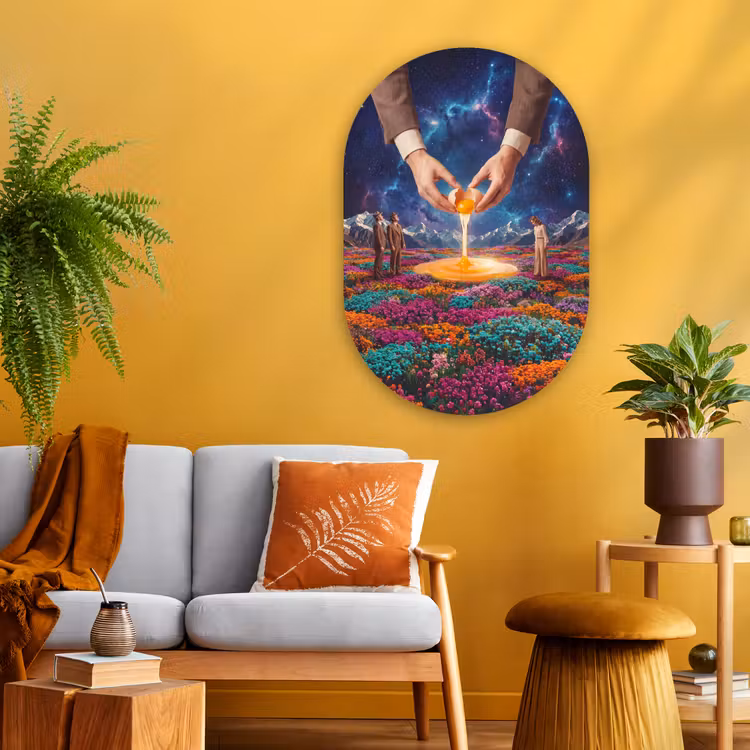 Oval - Glass - Hands - Egg - Surrealism - Handen - Ei - Surrealisme Wandcirkel Ovaal Glas middel
