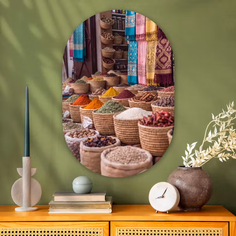 Oval - Glass - Herbs - Baskets - Oriental - Kruiden - Manden - Oosters Wandcirkel Ovaal Glas middel