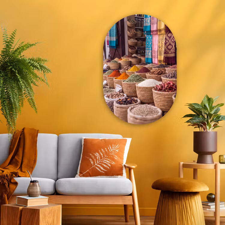 Oval - Glass - Herbs - Baskets - Oriental - Kruiden - Manden - Oosters Wandcirkel Ovaal Glas middel