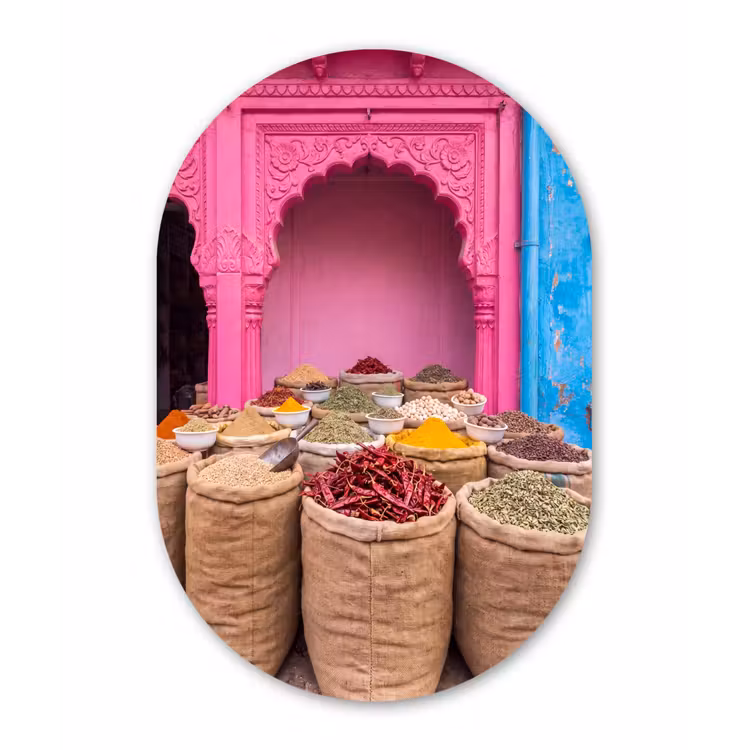 Oval - Glass - Herbs - Market - Pink - Kruiden - Markt - Roze Wandcirkel Ovaal Glas middel