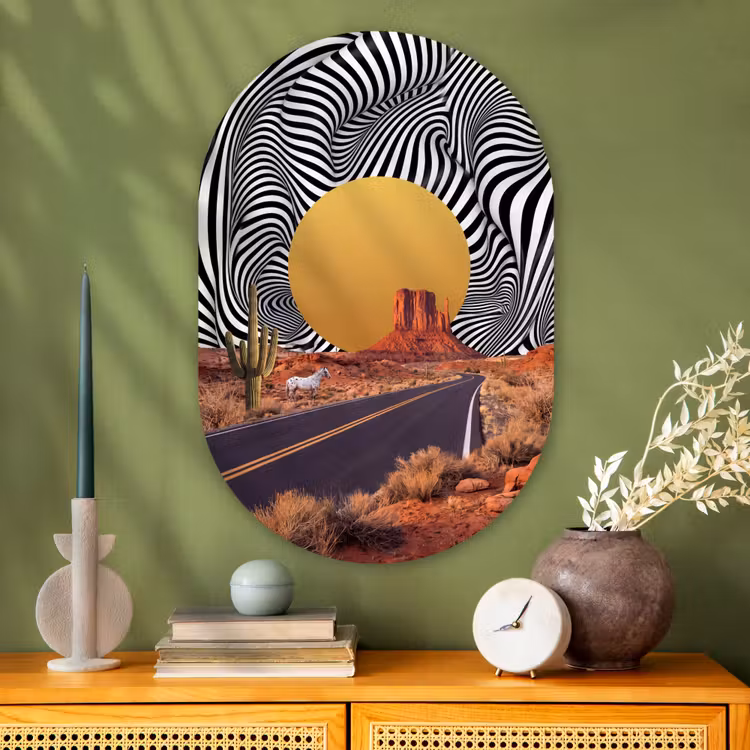 Oval - Glass - Horse - Desert - Nature - Paard - Woestijn - Natuur Wandcirkel Ovaal Glas middel