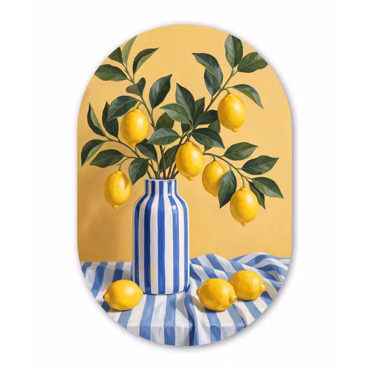 Oval - Glass - Lemon - Still Life - Modern - Citroen - Stilleven - Modern Wandcirkel Ovaal Glas middel