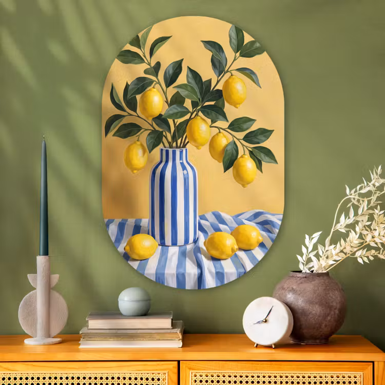 Oval - Glass - Lemon - Still Life - Modern - Citroen - Stilleven - Modern Wandcirkel Ovaal Glas middel